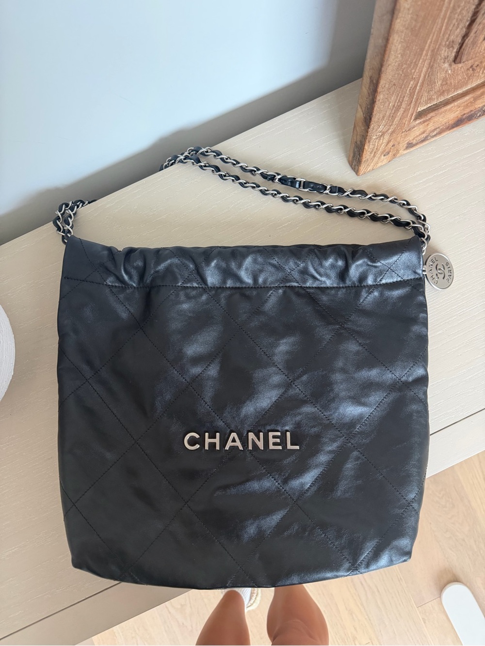 CHANEL 22 SMALL BLACK & SILVER